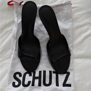 SCHUTZ Black Patent Slide Mules